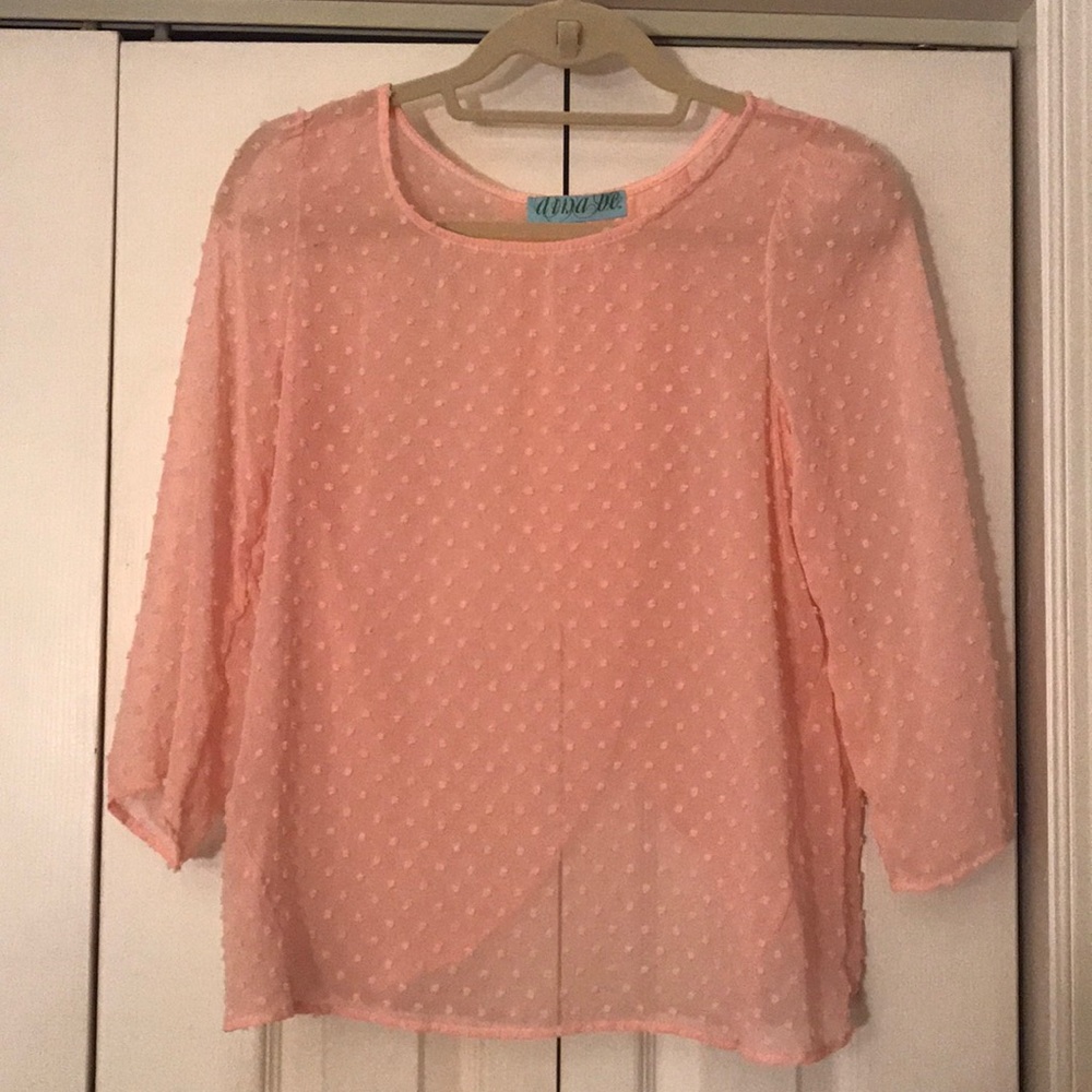 Pink sheer blouse with fabric polka dots